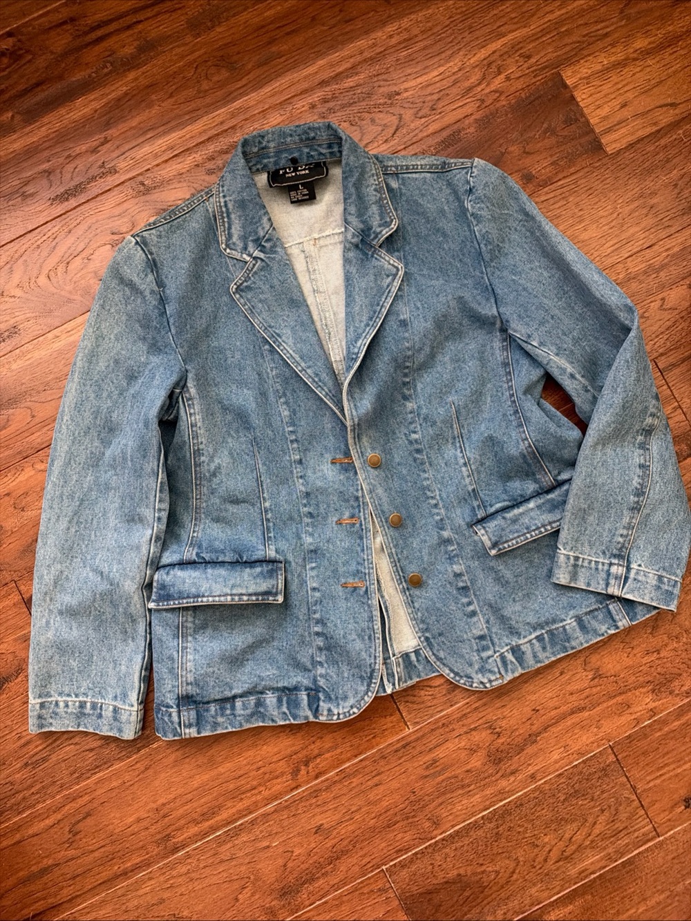 FUDA New York Y2K Denim Blazer Jean Jacket Large 100% Cotton Blue